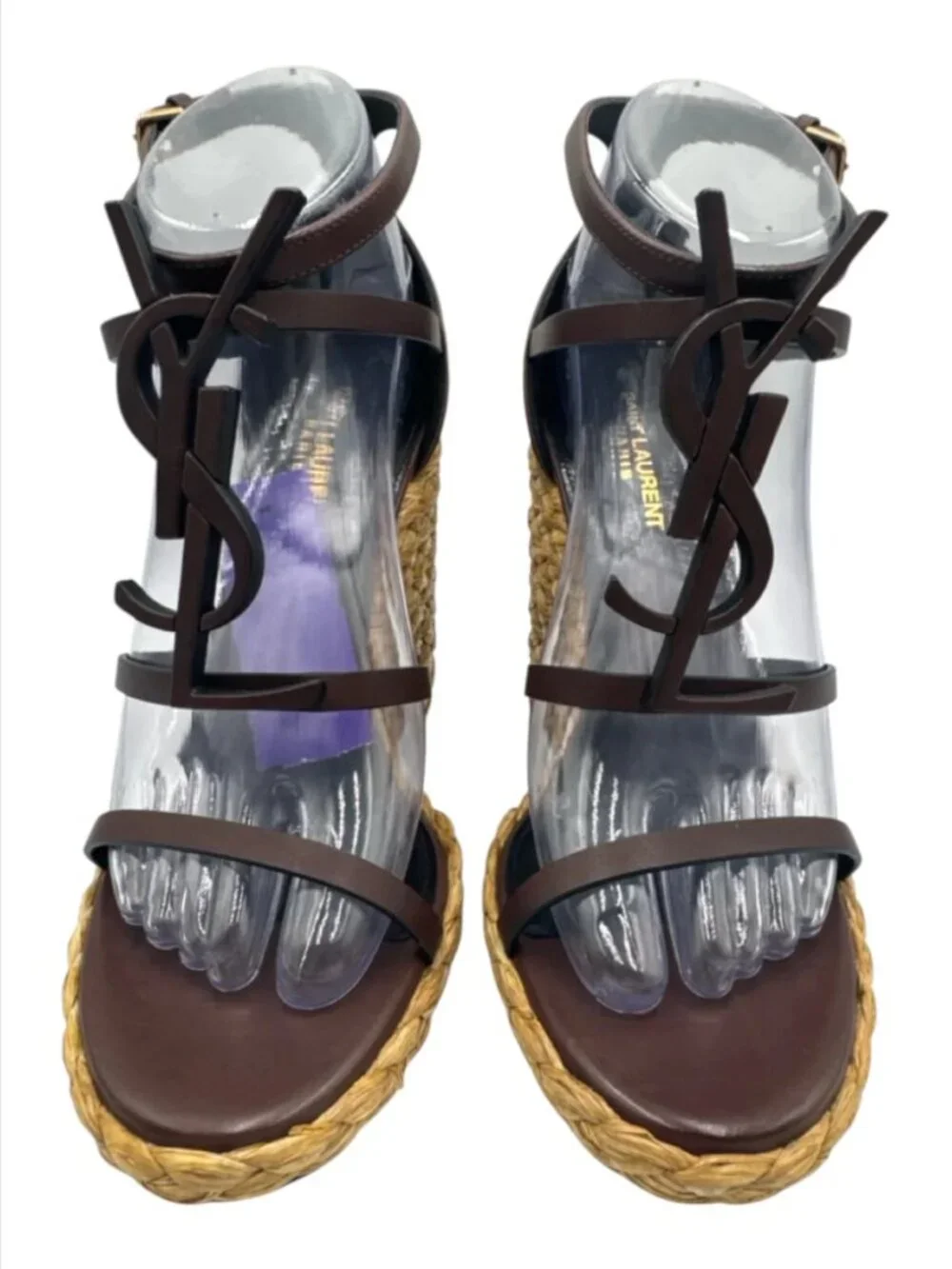 Saint Laurent Cassandra 105 Espadrille Wedge Sandals Brown Leather YSL NIB EU 39